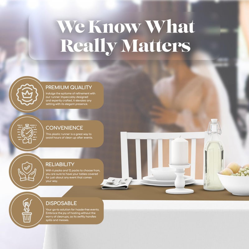 Grandipity Gold 6 Pack Premium Disposable Plastic Table Runner 14 x 108 Inch. Table Runner for Dinner Parties & Events by Grandipity - Image 4